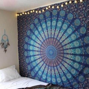 Medallion Blue Peacock Tapestry Wall Hanging